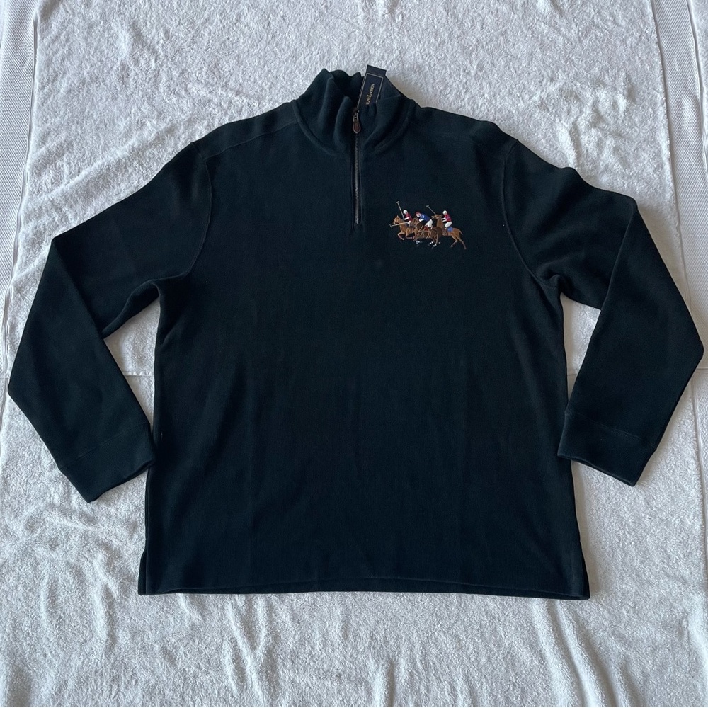 Vintage Polo by Ralph Lauren Mens Embroidered Triple Pony 1/4 Zip Pullover, XL